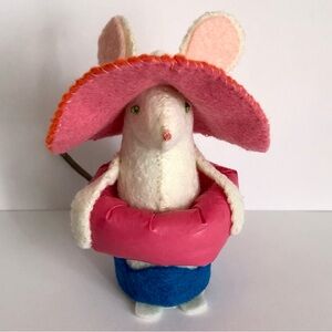 Vacation Felt Mouse Art Doll with repurposed inner tube floatie beach hand-sewn